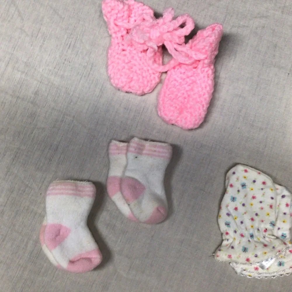 Cozy White and Pink Knitted Baby Mittens